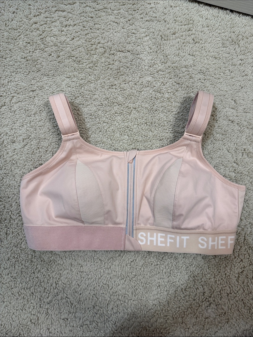 NEW SHEFIT Blush Pink Front-Zip High Impact Sports Bra
